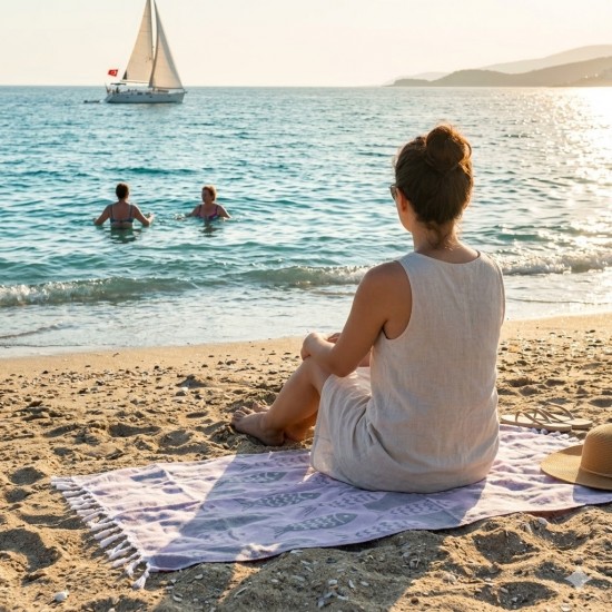 Double Gauze Cotton Peshtemal in Fish Pattern