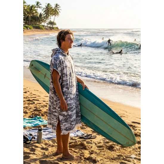 Surfer Poncho Hooded Camouflage Pattern
