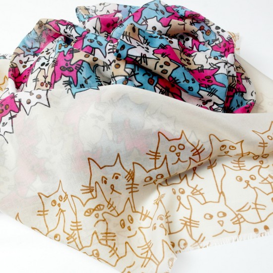 Rayon scarf in printed cats art