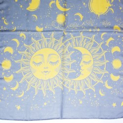 Rayon scarf in printed sun and moon art