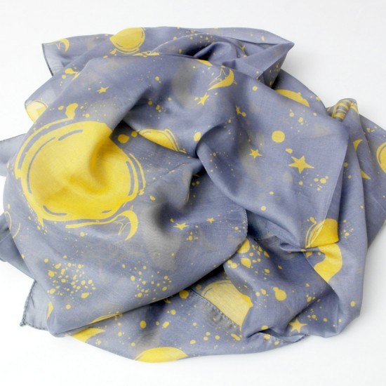 Rayon scarf in printed sun and moon art