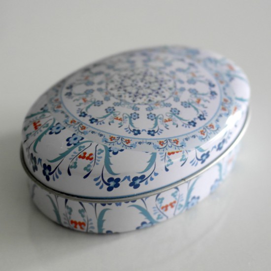 Olive Oil Soap in Oval Box with Blue Flower Pattern