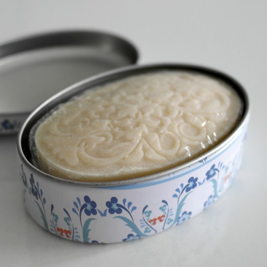 Olive Oil Soap in Oval Box with Blue Flower Pattern